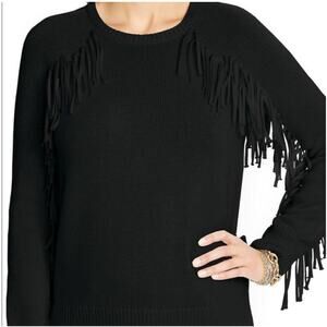 Lauren Ralph Lauren Black Fringe Sweater Medium Boho Western Old Money Preppy